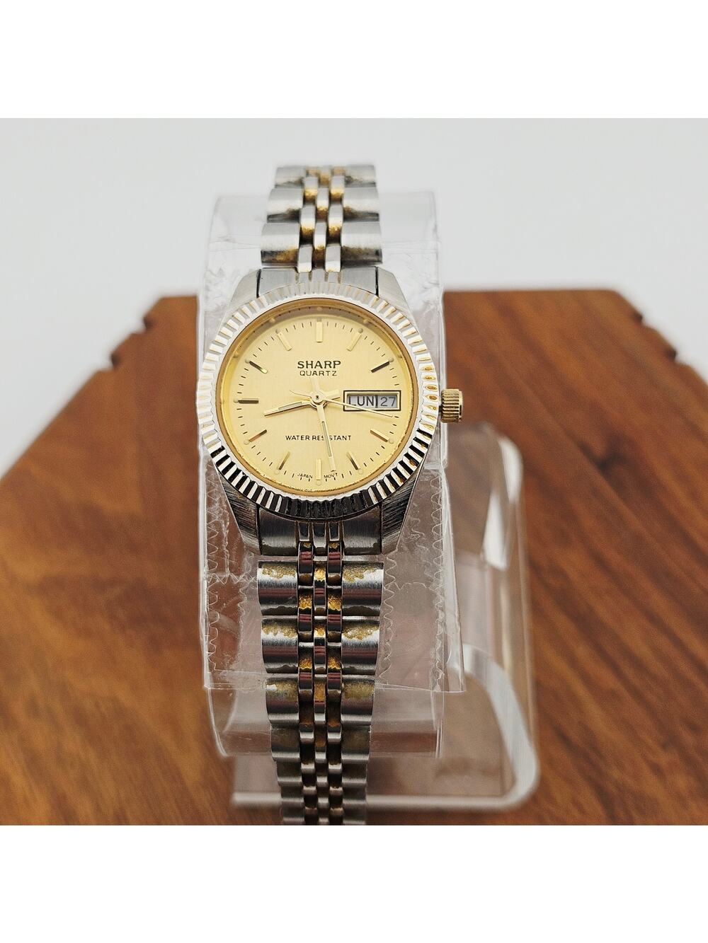 Vintage Sharp Silver tone Watch Yellow Date Dial Old Fashioned Grandpacore Retro